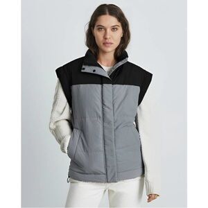 Everlane Nyle Puffer Vest Blue/Gray Size L Lined Full Zip Snap Oversized - NWT